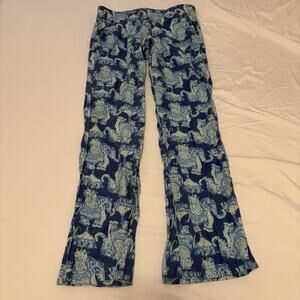 Lilly Pulitzer Florita Linen Pants Indigo Blue Elephant Resort Wear Preppy Flowy